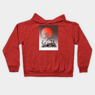 sumieE ink and watercolor fir trees and a red rising sun Kids Hoodie